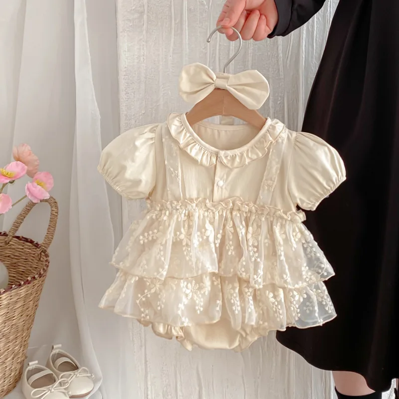 ZOETOPKID Lace Rompers 2026 Summer Jumpsuit Cute Sweet Fashion All-match Princess Short Sleeved New Bodysuits Kids Clothes