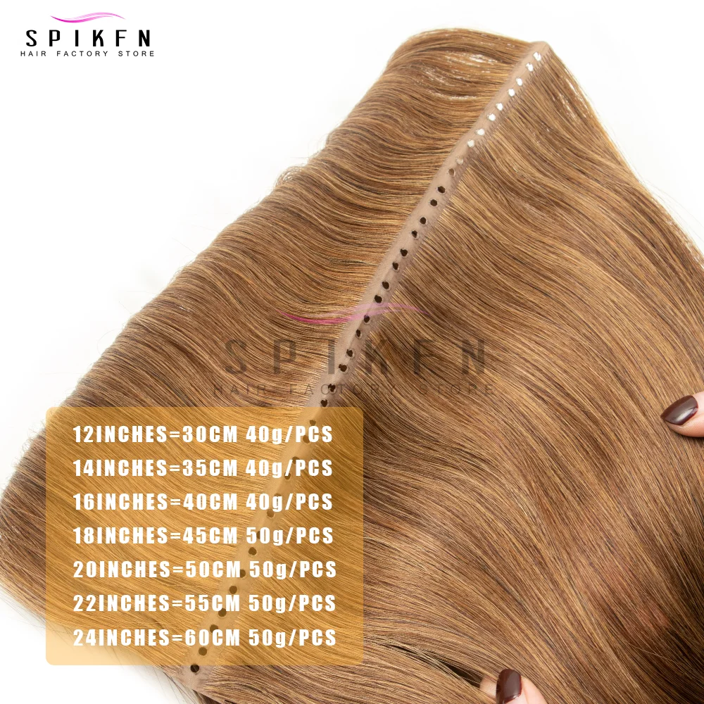 SPIKFN ダークカラー インビジブル ダブルインジェクト XO ホール ウェフト 人毛エクステ ツインタブ ウェフトヘア ナチュラルストレート プルスルー