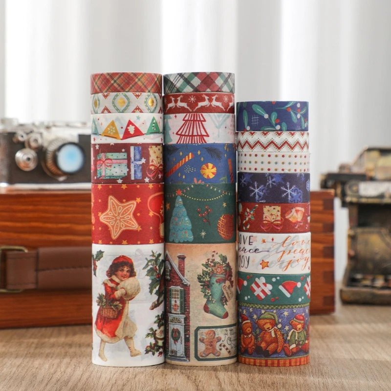 Office School Supplies Plant and Paper Tape Gift Box Christmas Butterfly Flower Handbook Material DIY Decorative Sticker Kawai