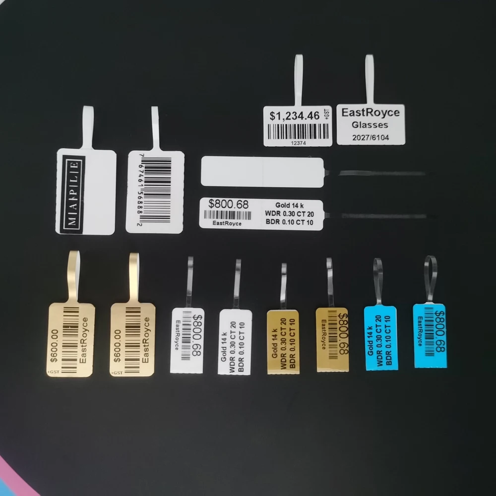 

Золотые ювелирные этикетки с петлей-44, 1186 K1, глянцевая белая бумага для печати этикеток для ценников ювелирных изделий