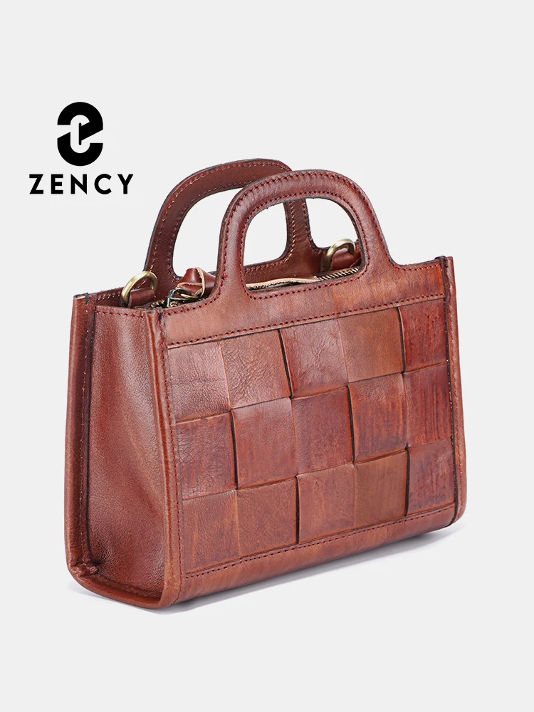 Zency 2024 nowa damska torba na ramię z prawdziwej skóry mała torebka Weaven Crossbody kobieta Vintage górny uchwyt torba kwadratowa