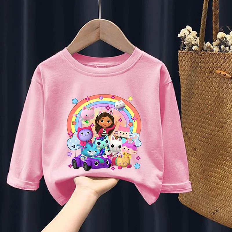 Gabby Dollhouse Long Sleeve T Shirt Cute Toddler Pink Tees Shirt Thin O Neck Thin Pullover Tops Baby Autumn Clothes Girls Gift