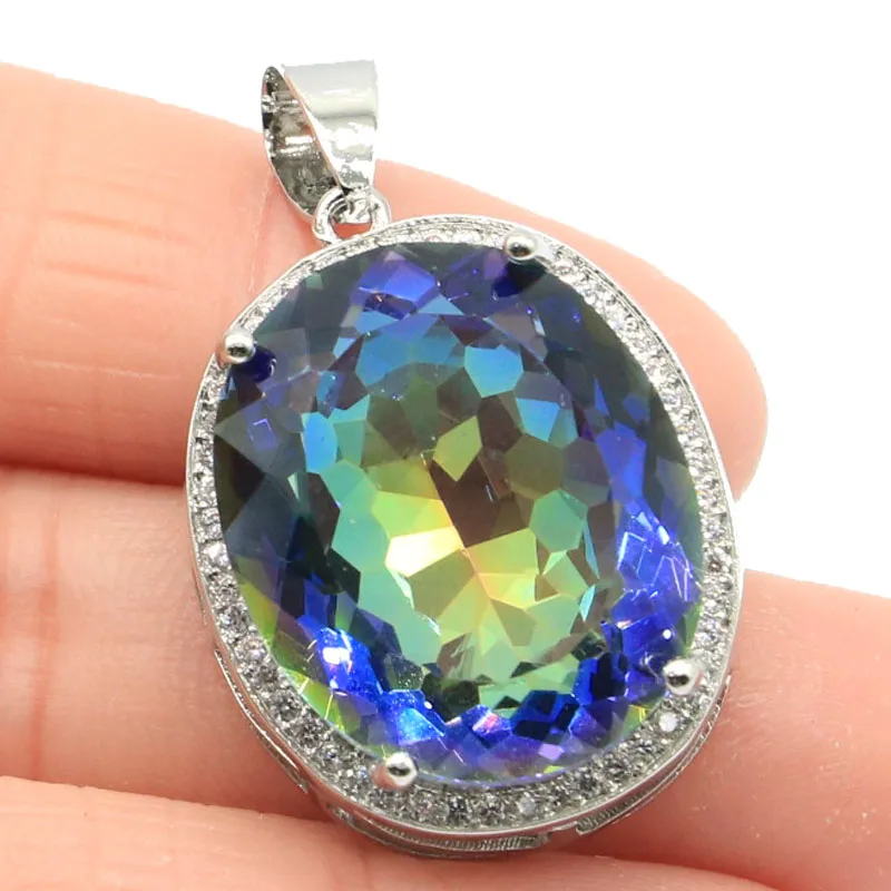 

Buy 5 Get 1 Free 34x21mm Big Gemstone Violet Tanzanite Fire Rainbow Mystic Topaz Rhodolite Garnet CZ Engagement Silver Pendant