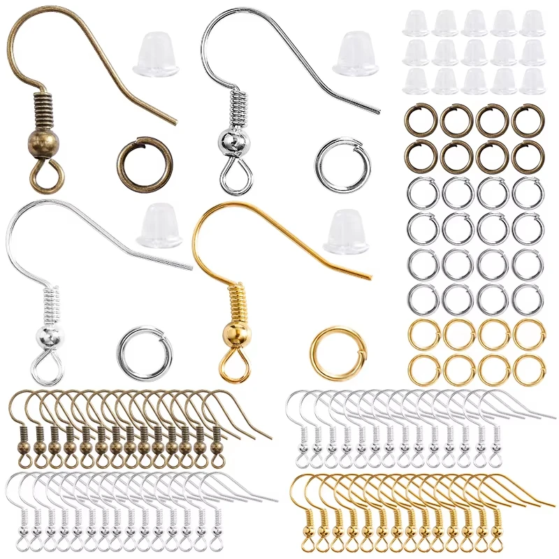 300-teiliges Ohrring-Set, hypoallergen, Ohrringhaken, Biegeringe, durchsichtige Gummi-Ohrring-Verschlüsse für Schmuckherstellung, Zubehör – Detail 7