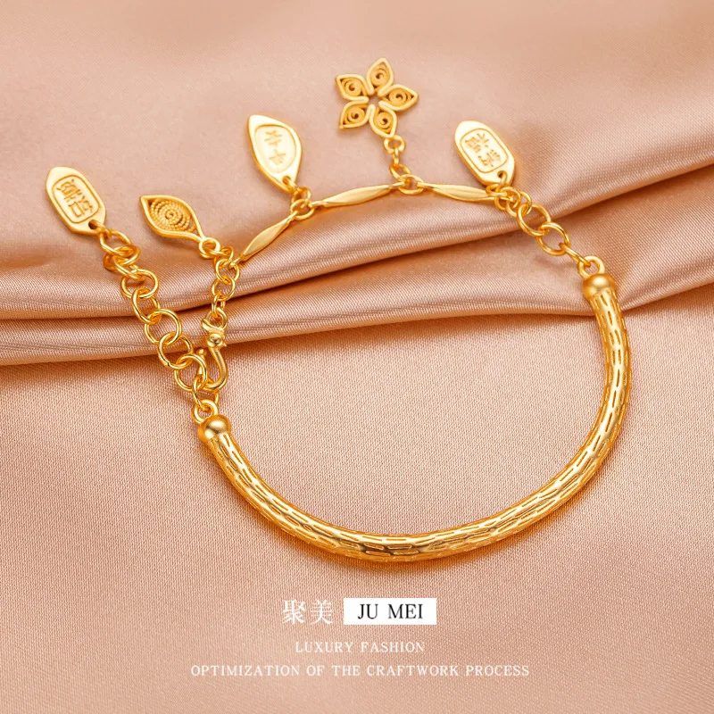 

9999 24K real gold Jiyan Ruyi Peaceful Half Bracelet Bracelet Design Ethnic Style Five-Leaf Fanxing Ancient Method Bracelet