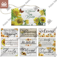 Putuo Decor Sunflower Wooden Sign Rustic Hanging Plaque Flower Welcome Family Gift Tags for Garden Home Man Cave Wall Decoration