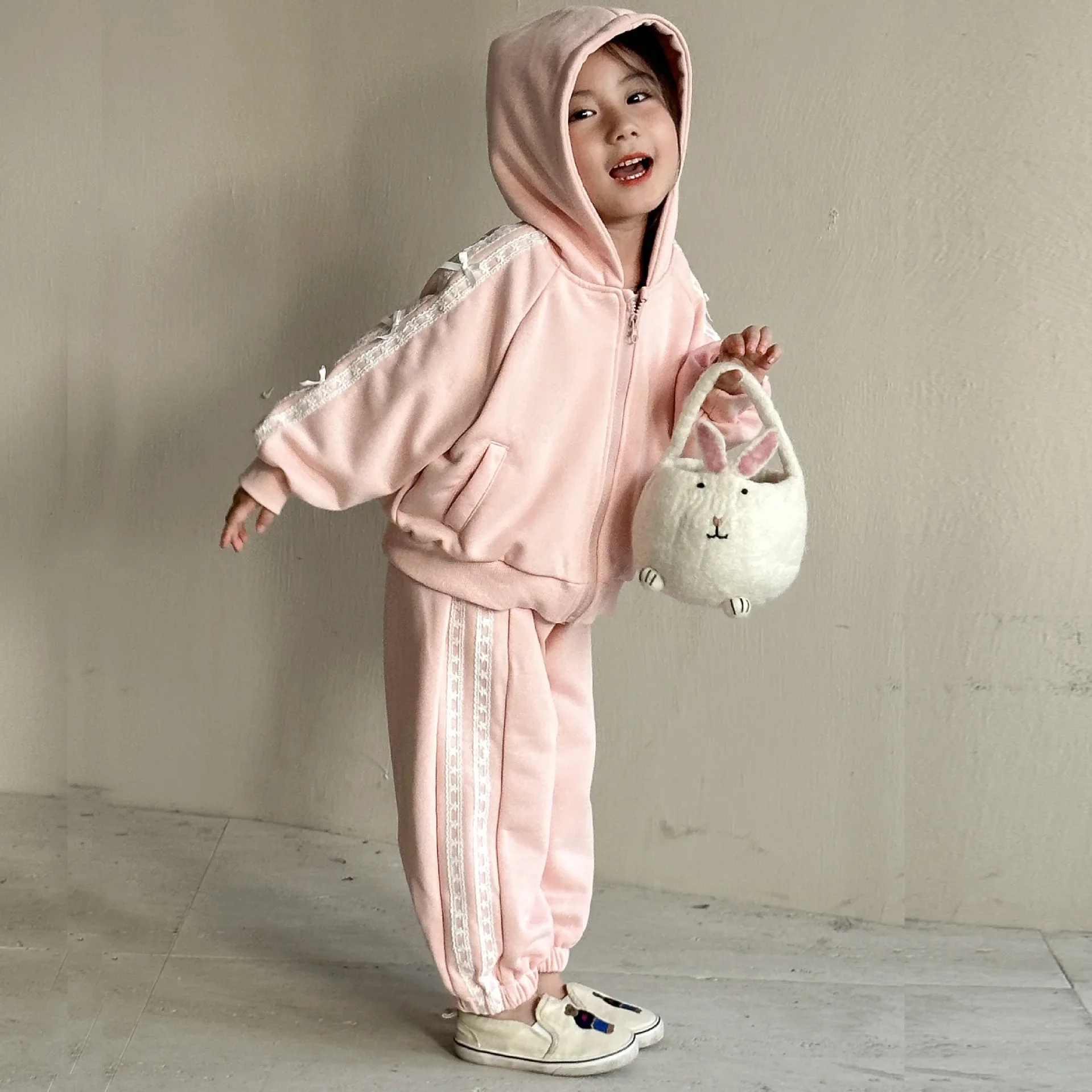 Children's Spring and Autumn Bow clothing Set  for Girls clothes Hooded Sweatershirt and pants Casual Two-piece Set