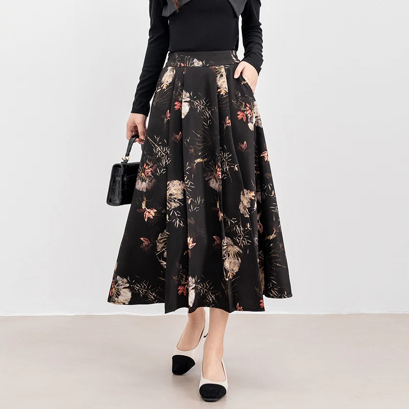 

Юбка миди А-силуэта с высокой талией, модная, с принтом, весенняя новинка, женская юбка с поясом