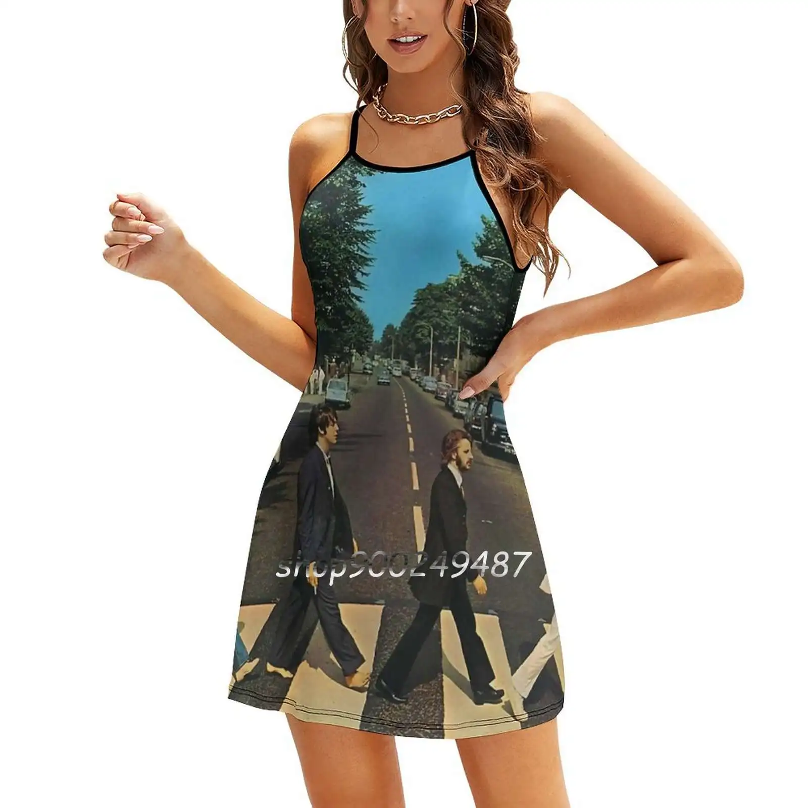 Music Abbey Rock Road The Beetles Flare Dress Square Neck Dress Elegant Female Fashion Printed Dress Music J Cole Album Cover