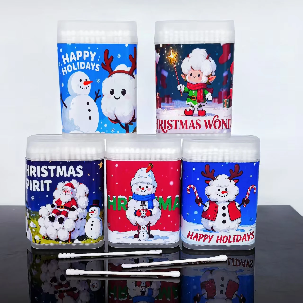 600 Stück/900 Stück Frohe Weihnachten Wattestäbchen mit Frohe Weihnachten, kreative doppelköpfige Wattestäbchen, Weihnachtsgeschenk Wattestäbchen