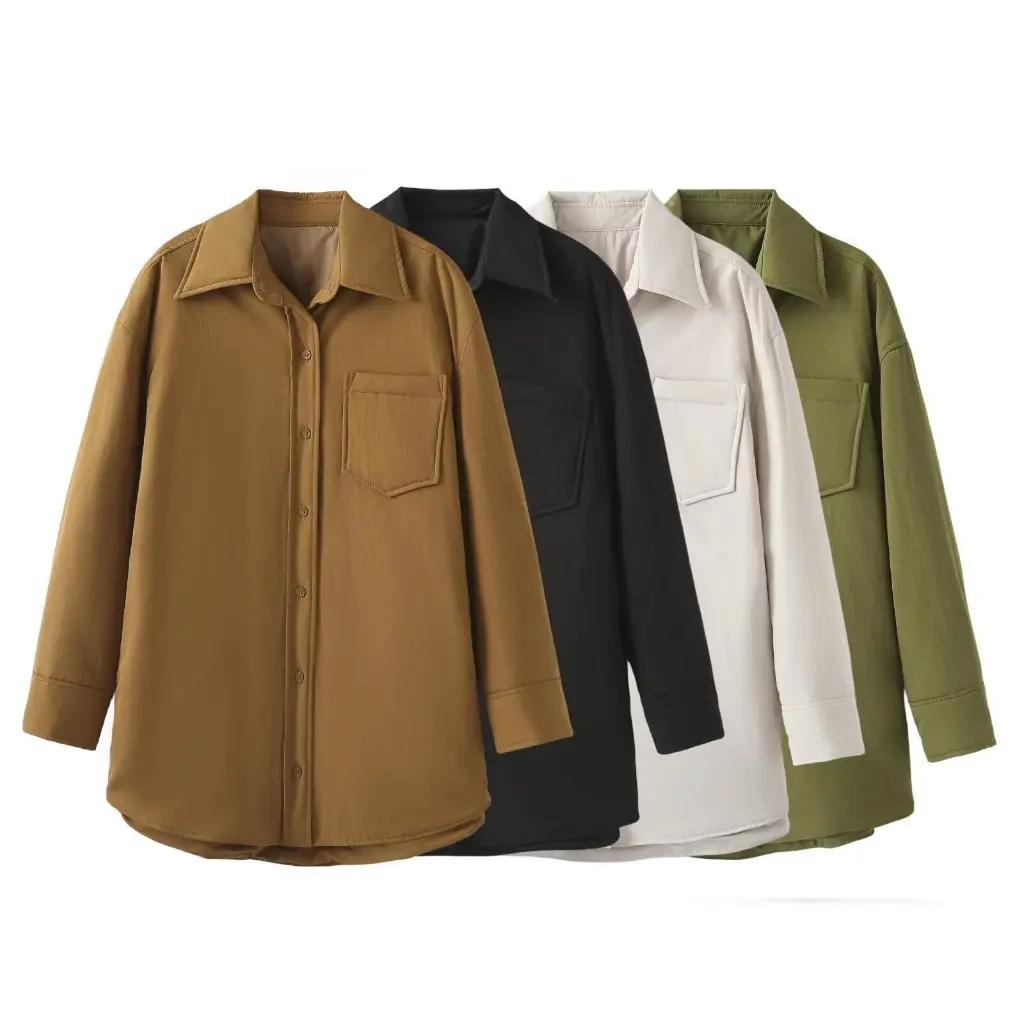 

Women's Cotton-Padded Jacket Loose All-match Solid Color Nylon Shirt Style for Autumn Winter European American Fashion