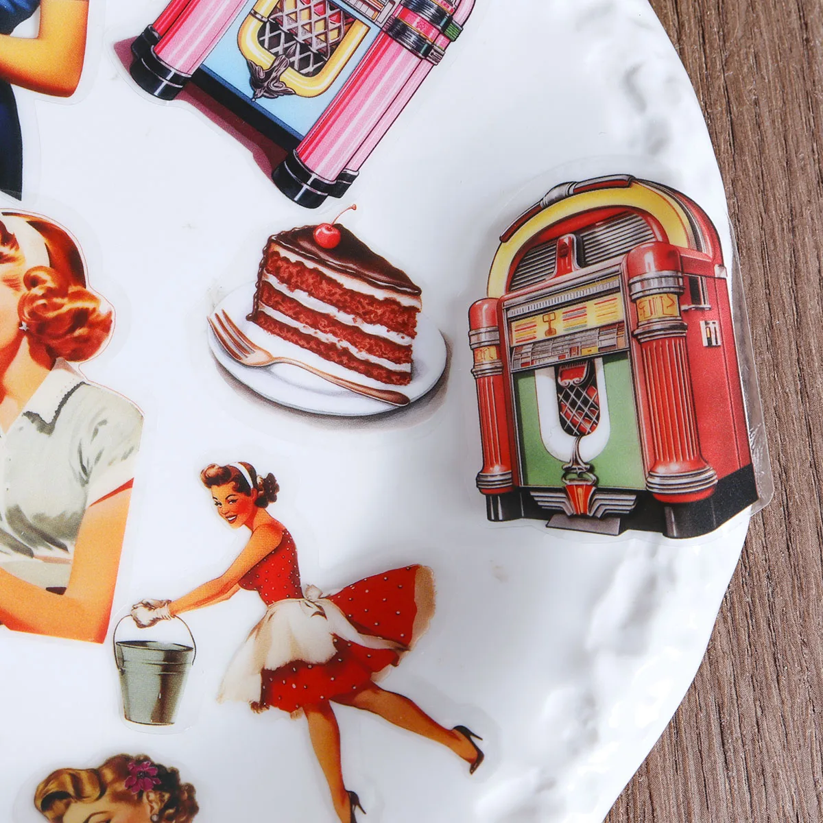 56 قطعة-64 قطعة PET والورق الفني ذاتية اللصق خمر 1950s النساء موضوع ملصق حزمة ، DIY بها بنفسك الحرف اليدوية ، لوازم سكرابوكينغ