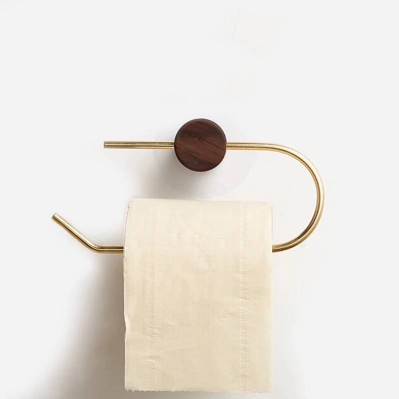 Nordic Tissue Holder Toilet Paper Rack Brass Toilet Paper Rack Solid Wood Toilet Paper Rack Creative Punch-free Shelf