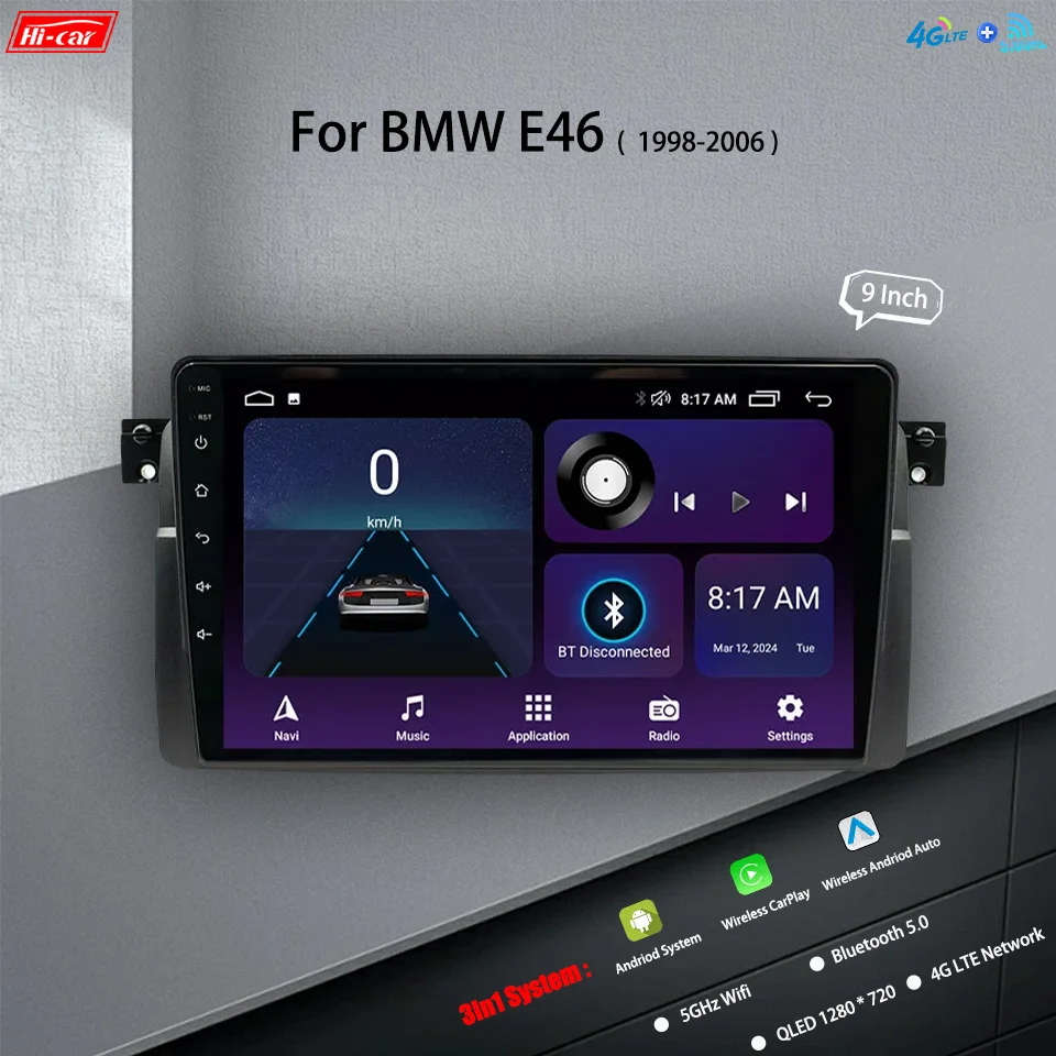 

Car Radio for BMW E46 1998-2006 Multimedia Player 9 Inch Android 14 CarPlay Android Auto GPS Bluetooth 4GLTE+WIFI Car Head Unit