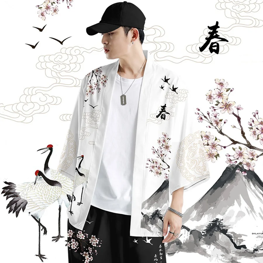 قميص ساموراي كرين أنيمي الملابس اليابانية التقليدية هاوري كوسبلاي كيمونو للنساء والرجال ملابس الشارع الآسيوية سترة يوكاتا