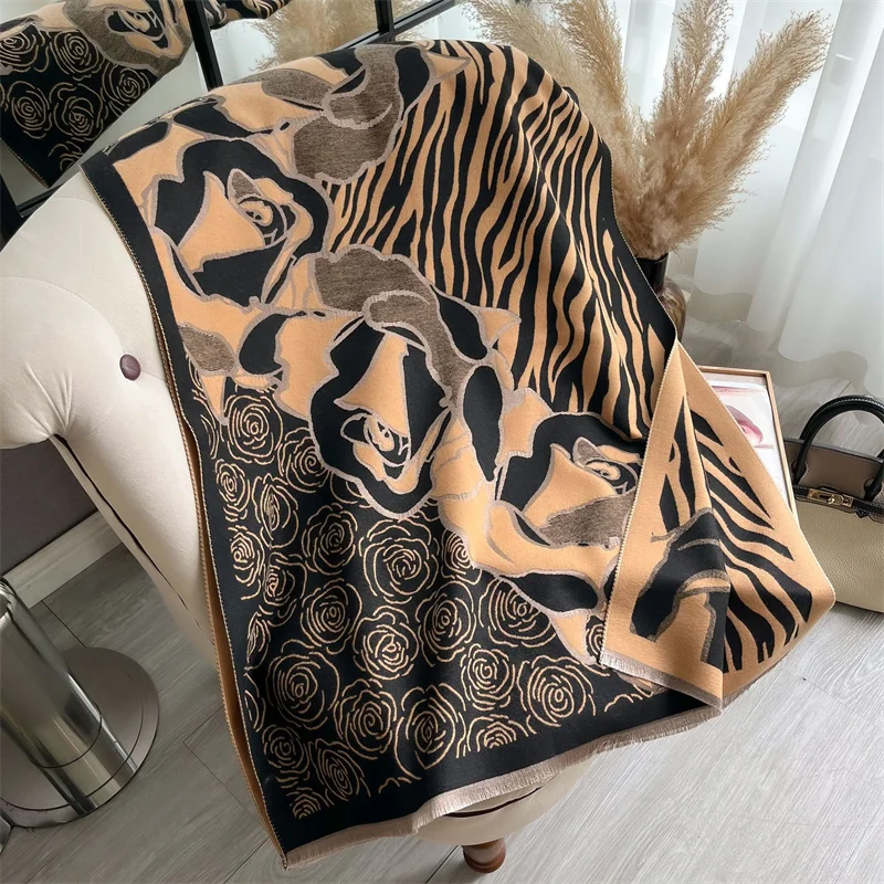 Luxury Cashmere Floral Scarf Winter Women Pashmina Shawls Warm Blanket Wraps Female Foulard Bandana Brand Thick Scarves Hijab