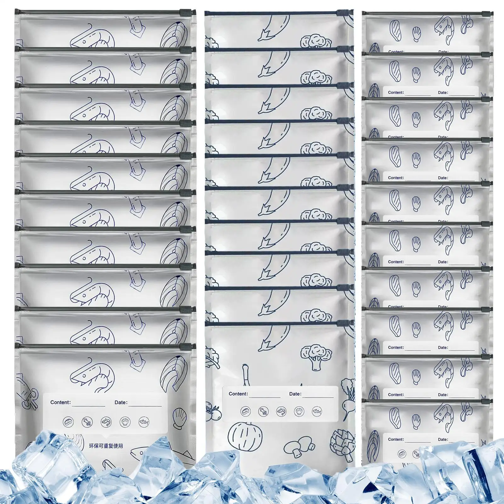 Aluminum Foil Storage Bags Stand-Up Zip Lock Freshness Keeping Aluminum Foil Sealable Storage Bags For Vegetables Fruits Seafood