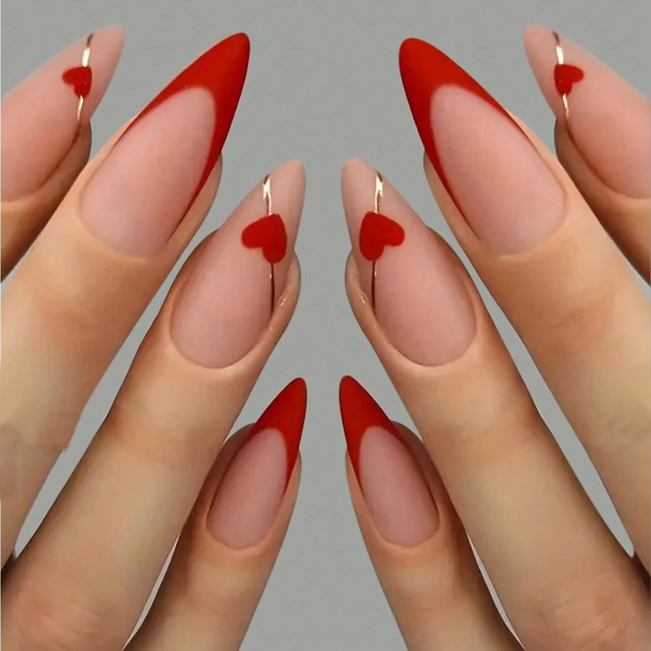 24-teiliges Set für sofortiges Makeover mit roten französischen Mandel-Kunstnägeln, 1 Nagelfeile & 1 Nagelkleber-Aufkleber-Set – Detail 7