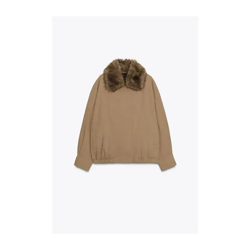 زر إغلاق غير مرئي ياقة من الفرو الاصطناعي ملابس خارجية للطيار Jaet ملابس خارجية محايدة فضفاضة تناسب طويلة Sve طول منتظم #5