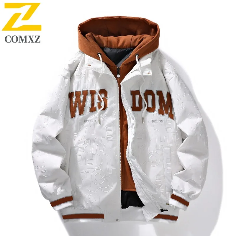COMXZ Men's Down Jacket Premium Fake Two-Piece Design Travel Trip Camping Outing Cotton Padded Jacket Thick Warm Winter Padding