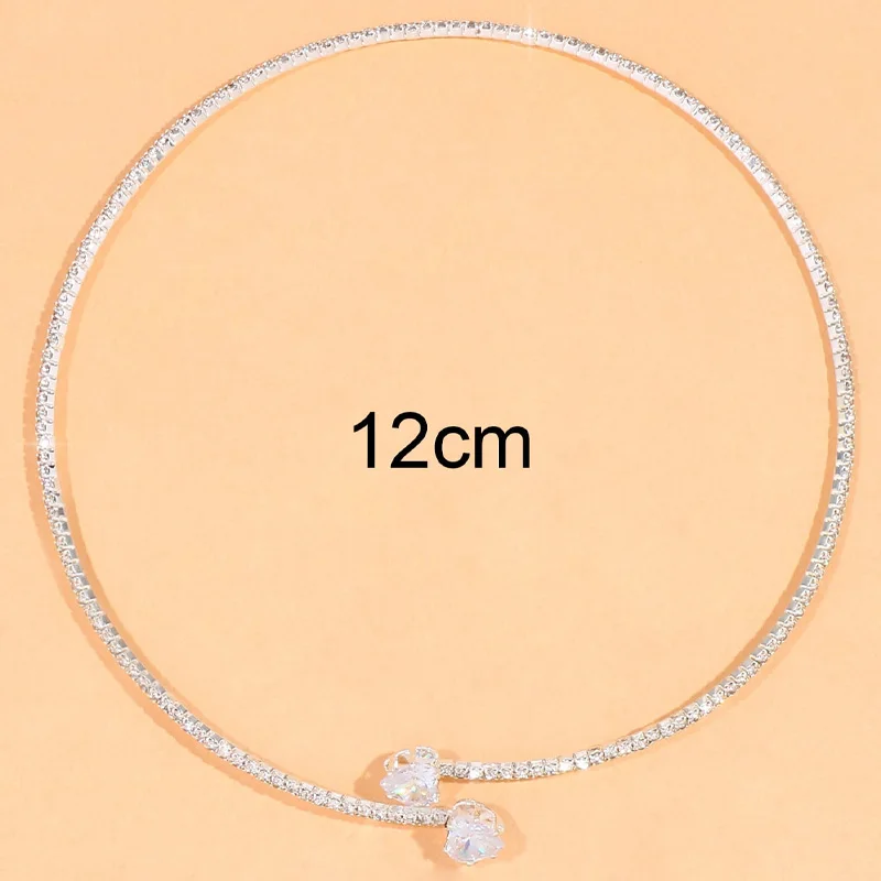 Colar Coração Strass Gargantilha para Mulheres, Colar Aberto Simples, Torques Acessórios Jóias, Moda