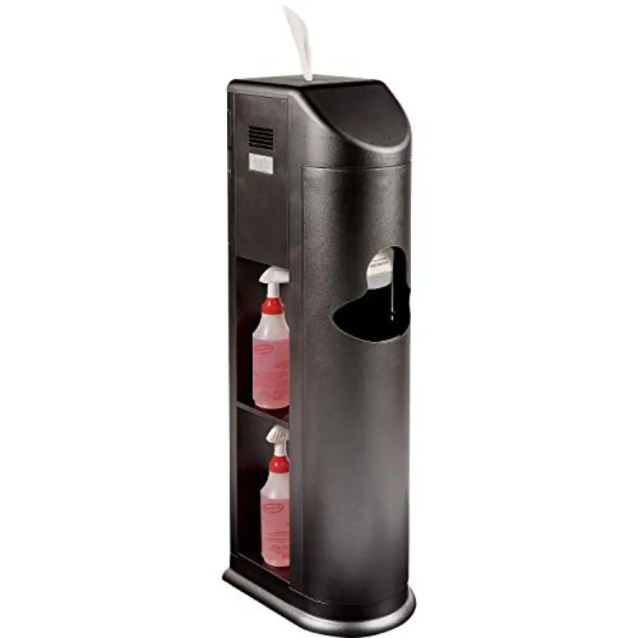 

Многофункциональная станция для уборки и дезинфекции с диспенсером для дезинфицирующих салфеток, дозатором для геля, мусорным баком и отсеком для хранения, черная дезинфекционная станция для