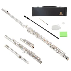 Aurosus MSC-6 C Flutes colsed Hole 16 Keys Flute offest G  Flute silver plated for Beginner Kids Student Flute