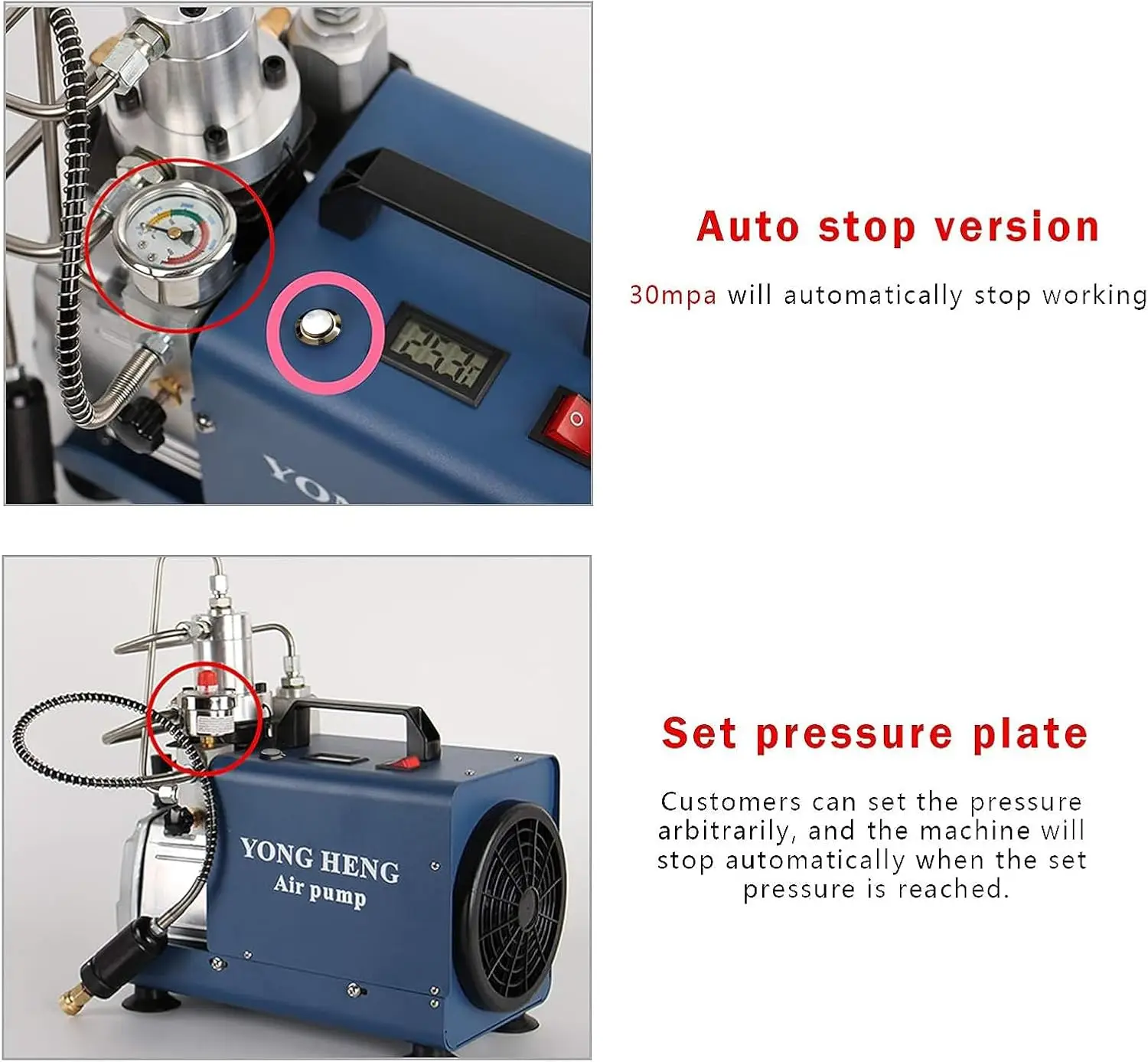 YONG HENG High Pressure Air Compressor Pump,Adjustable Control with Auto-Stop 110V 30Mpa Electric Air Pump Air Rifle PCP