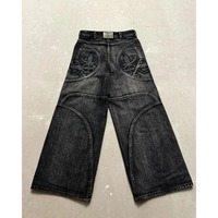 Y2K Gothic Washed Make Old Loose Jeans for Men Hip-hop Personality with Fringed Lines Harajuku Fashion Straight Wide Leg Pants