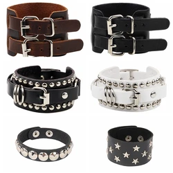 Fashion Gothic Punk Unique Spikes Rivet Stud Wide Cuff Bracelet Leather Punk Gothic Rock Bangle Bracelet for Women Men Jewelry