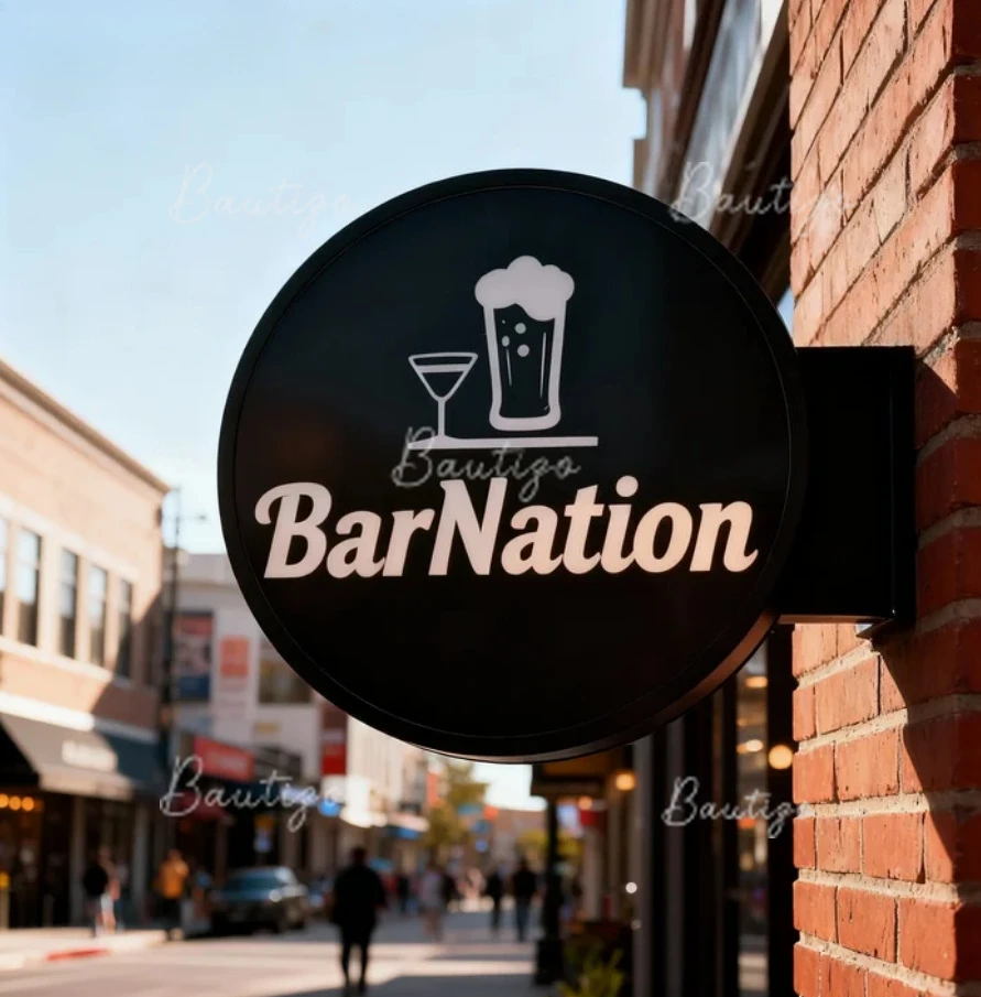 Round Light Sign Box Store Front Projecting Double Sided Circle LED Advertising Board Blade Outdoor Decoration Custom Neon Bar