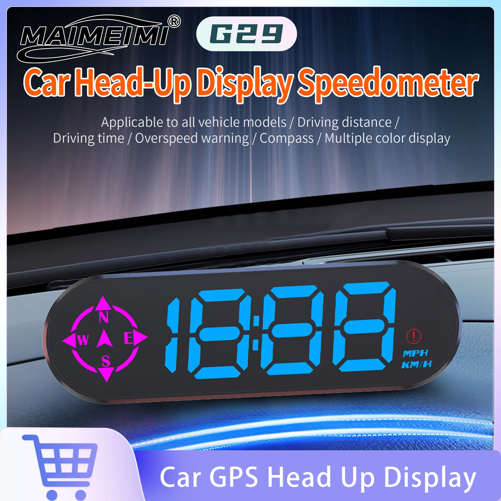 Car Head up Display GPS Digital Speedometer with Alarm Clock Compass Number of Satellites LED Display Gauge On-board Computer