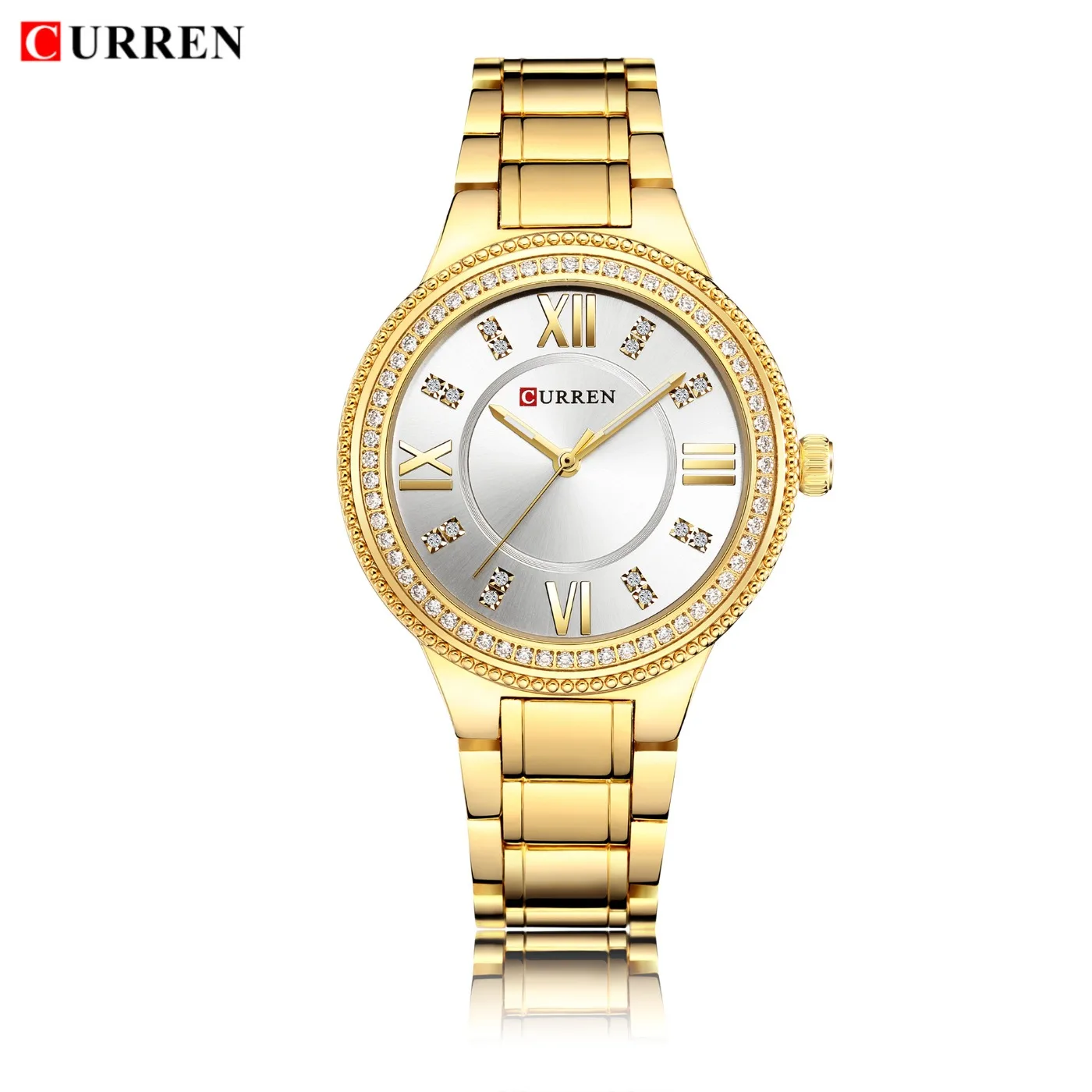 Curren Women Watch Quartz Watch for Female Fashion Ladies Wristwatches Iced Out Dimaond Reloj Mujer Silver Stainless Steel Clock