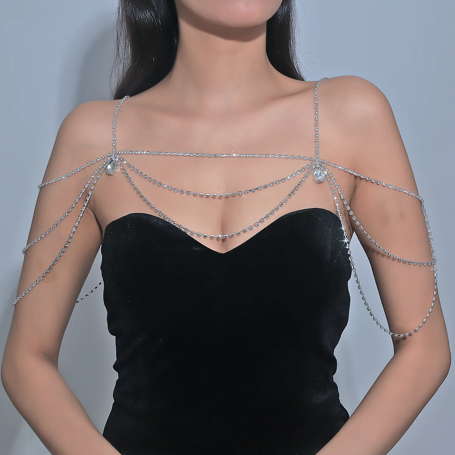 Luxurious Shoulder Epaulet Body Chain Draping Rhinestone Cape Harness Evening Gown Accessory Statement Party Jewelry Piece