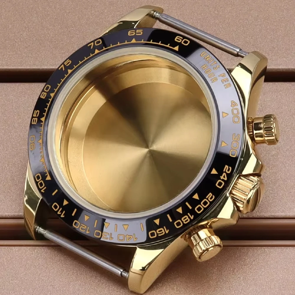 

VK63 39MM Gold Watch Case Fashion Waterproof Sapphire Glass For VK63 Quartz Movement Solid Stainless Steel 10ATM Replacemet Part