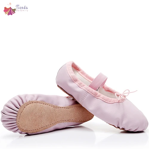 Imagen 1 del producto Zapatillas de baile para niñas, zapatos planos de Ballet de cuero suave para niños pequeños, suela completa atada, gimnasia de Yoga, zapatos de bailarina para práctica de escenario