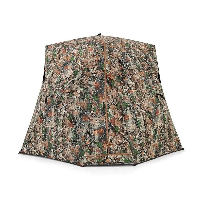 360 Degree One Way See Through Hunting Blind, Pop Up Camouflage Ground Blind with Silent Sliding Windows and Sturdy Fiberglass Poles for 2-3 Persons