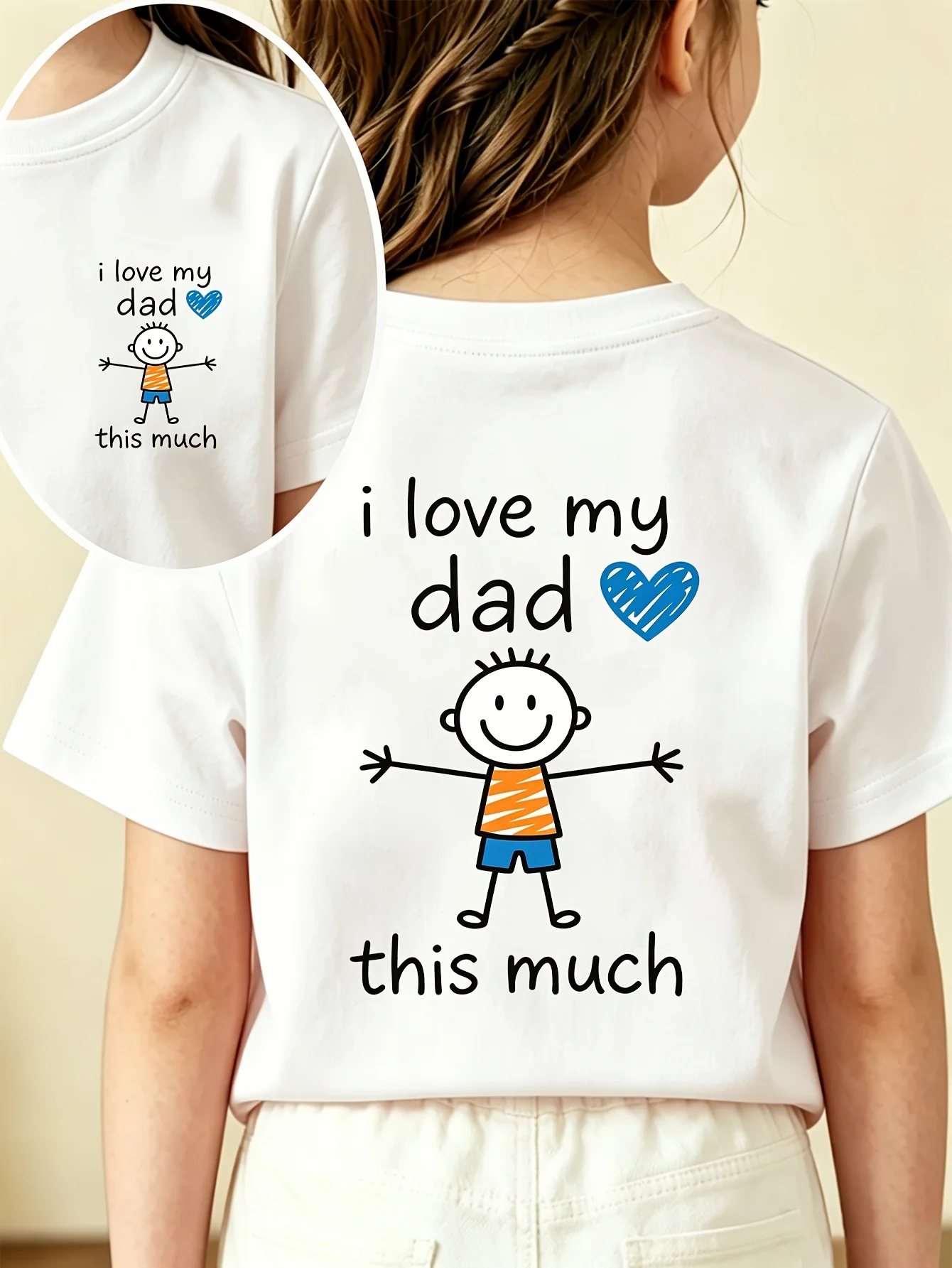 I Love My Dad This Much Kids Tee Stick Figure Heart Letter Graphic Print Boys Girls Family Matching Cotton Short Children Tshirt