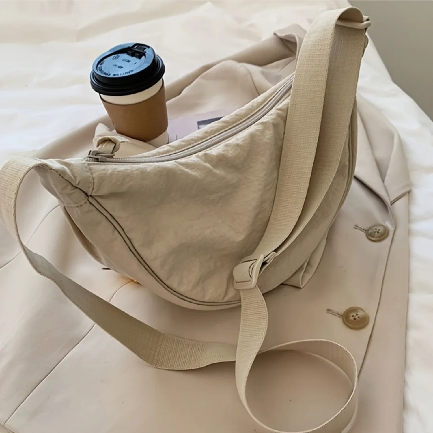 

Minimalist Crescent Zipper Shoulder Bag, All-Match Versatile Handbag For Daily Use, Sports Bag