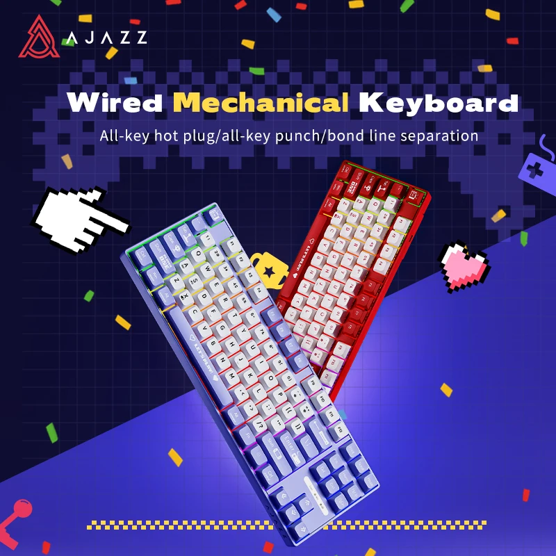 AJAZZ AK870 MC Wired Mechanical Gaming Keyboard Hot-Swappable 87-Key with Satellite Switches ABS Keycaps for Laptop Desktop PC