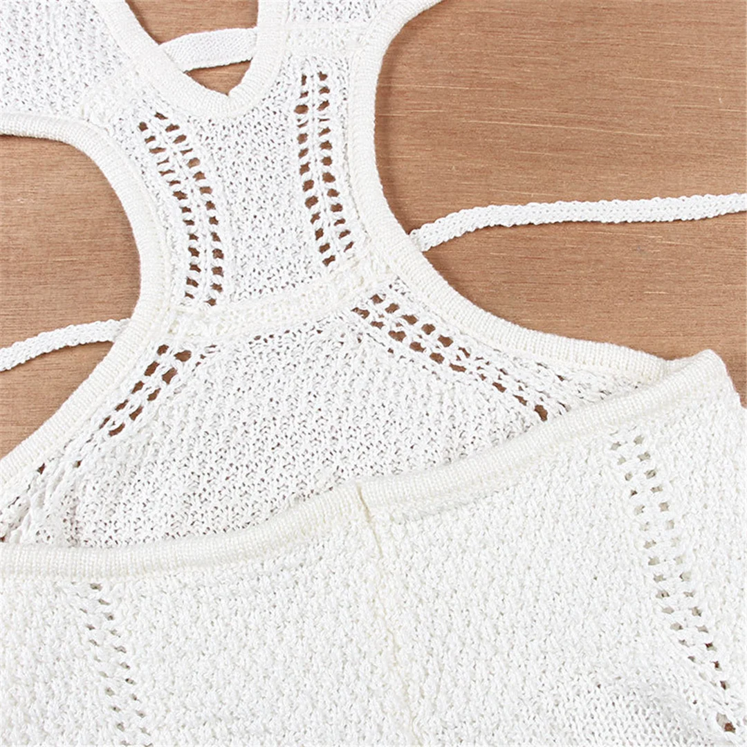 Sexy V-Ausschnitt Neckholder Cut-Out Häkel-Strick-Tunika Strandkleid Strandmode Strandbekleidung Strand-Cover-Up Damen V4822 – Detail 20