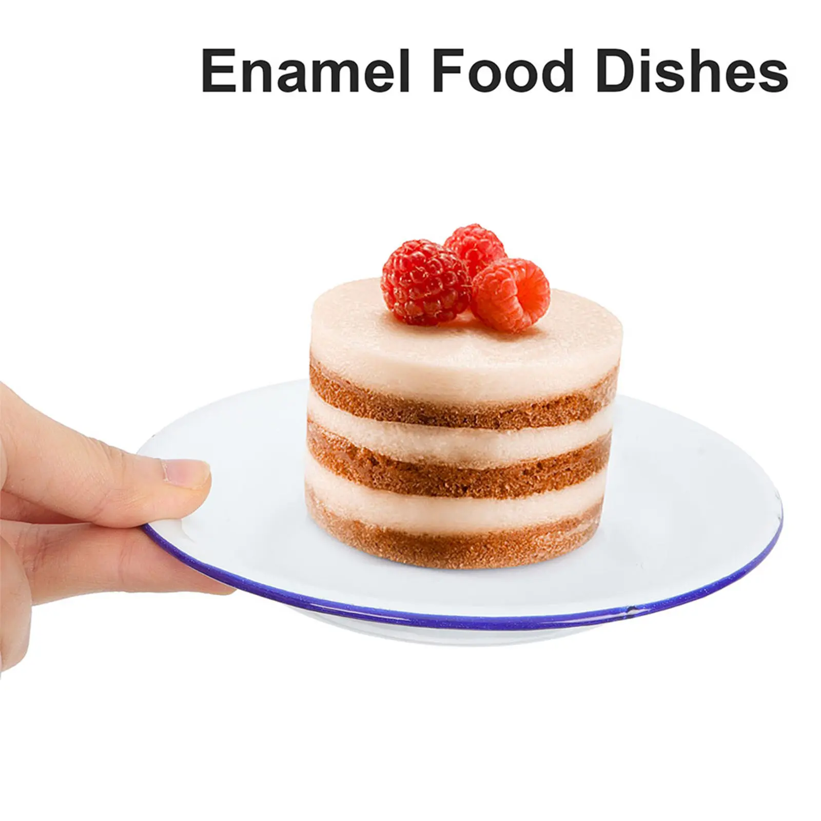 6Pcs Enamel Dinner Plates Vintage Enamel Salad Platter Fruit Dinner Plate Shallow Soup Bowl Stackable Space Saving for Indoor