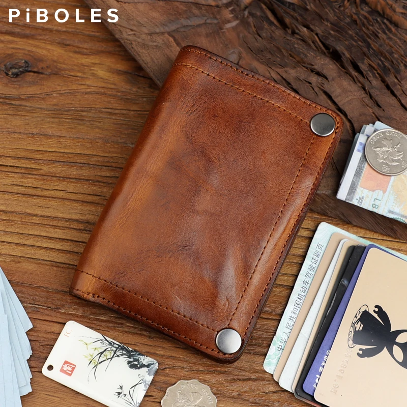 Imagem -02 - Retro Wrinkled Short Wallet Genuine Leather Bifold Homem Purse Titular do Cartão de Crédito com Zipper Coin Pocket Money Bag