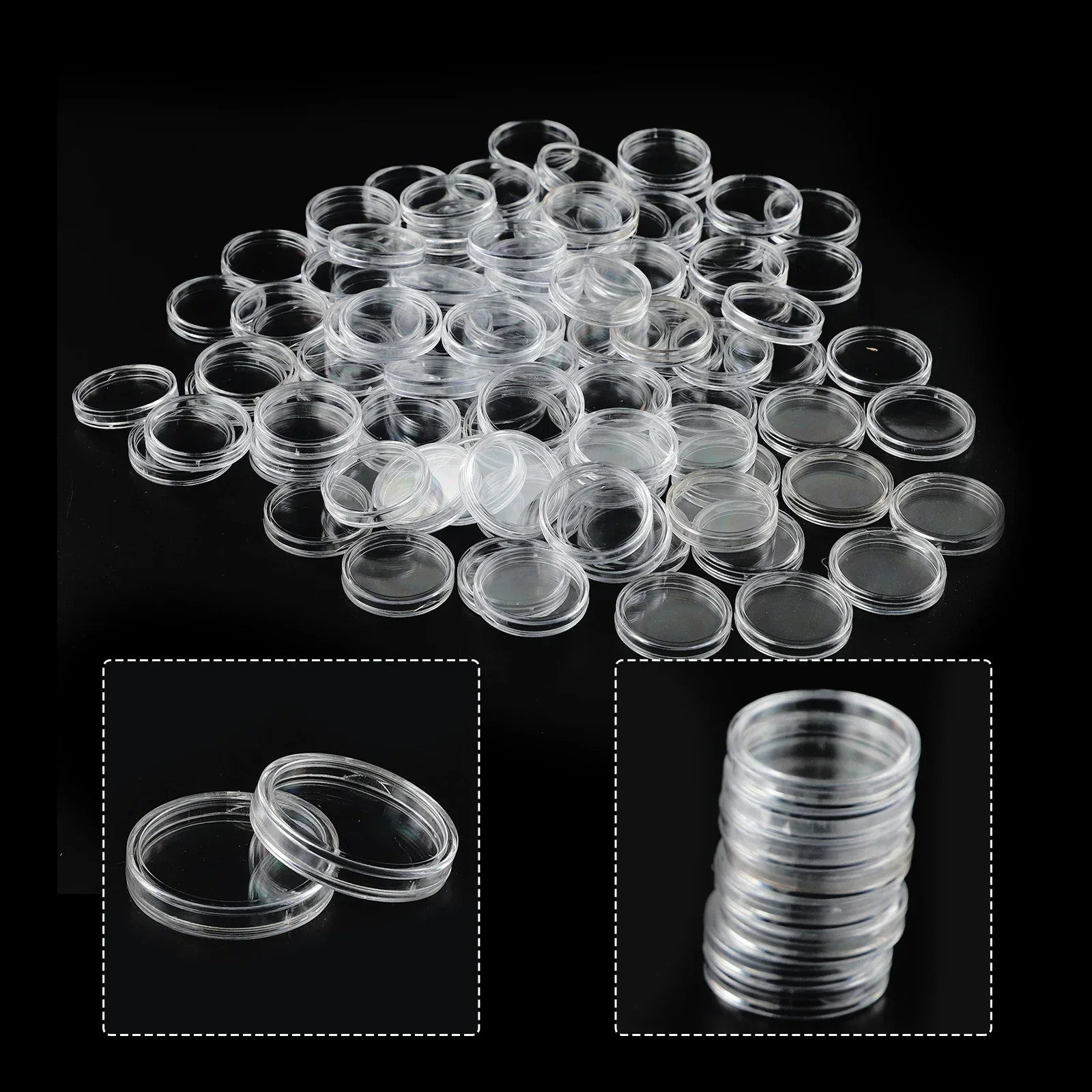 100Pcs Clear Coin Capsule Holder 26mm Transparent Plastic Round Collectable Coin Medal Storage Box Case Collection Supplies