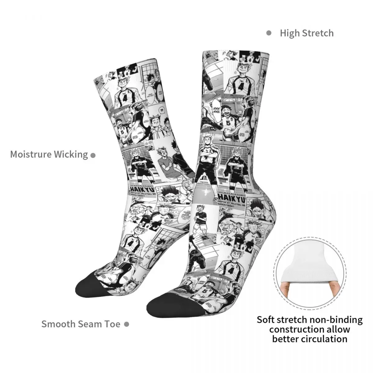 جوارب Bokuto Manga Collage جوارب Harajuku عالية الجودة لجميع المواسم جوارب طويلة إكسسوارات هدية عيد ميلاد الرجل والمرأة