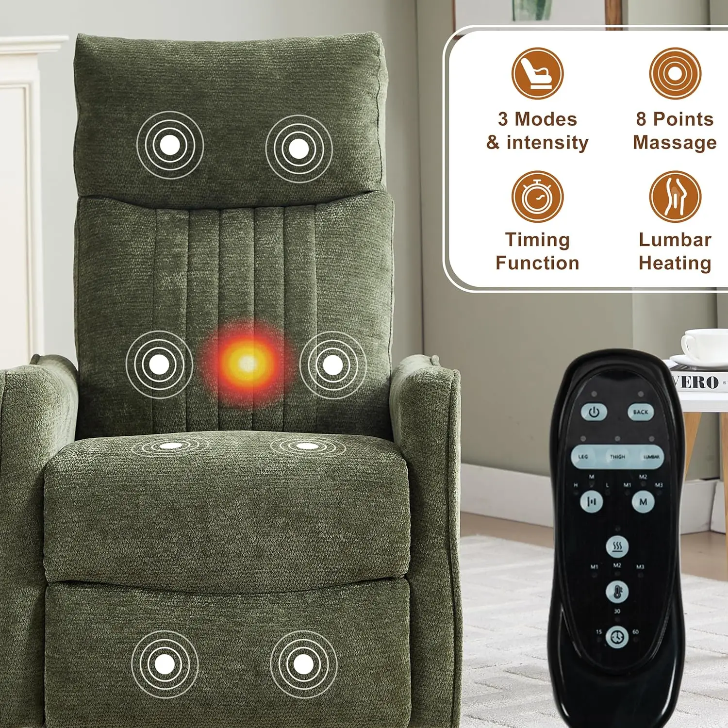 new Manual Swivel Rocker Recliner Chair for Adults Overstuffed Glider Chair for Nursery with Massage And Heat Living Customized