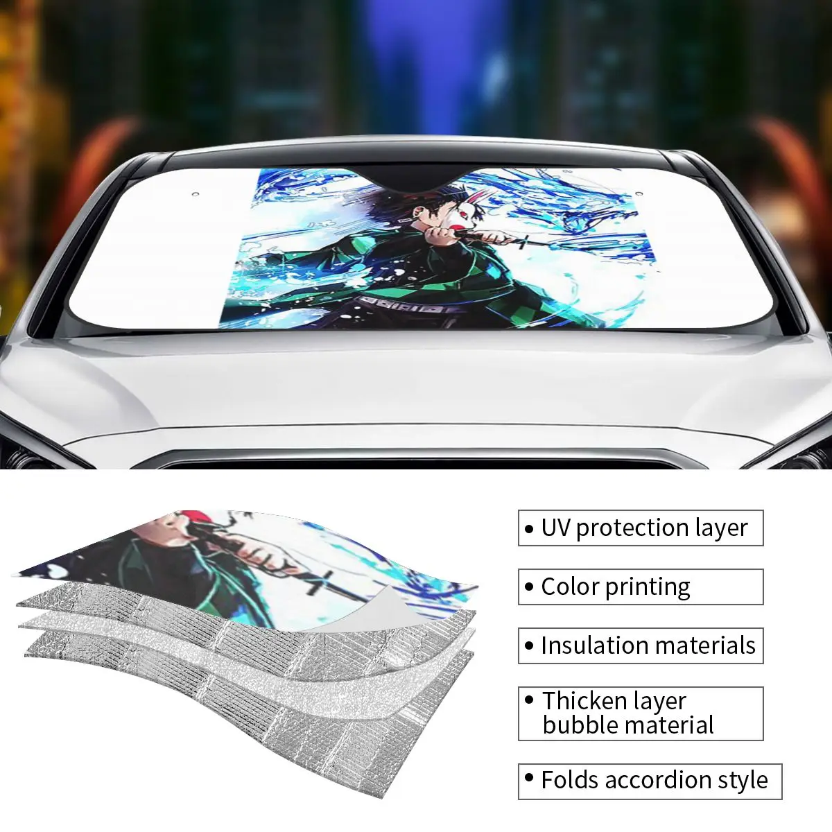 شيطان القاتل أنيمي شيطان القاتل ظلة الزجاج الأمامي سيارة الزجاج الأمامي نافذة الشمس قناع الملحقات يغطي