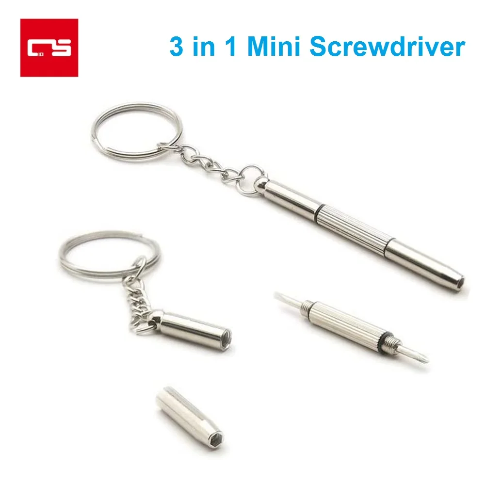 Repair Tool 3 in 1 Mini Screwdriver Keychain Eyeglass Repair kit Slotted Phillips Screwdriv for Glasses Frames Sunglasses Watch