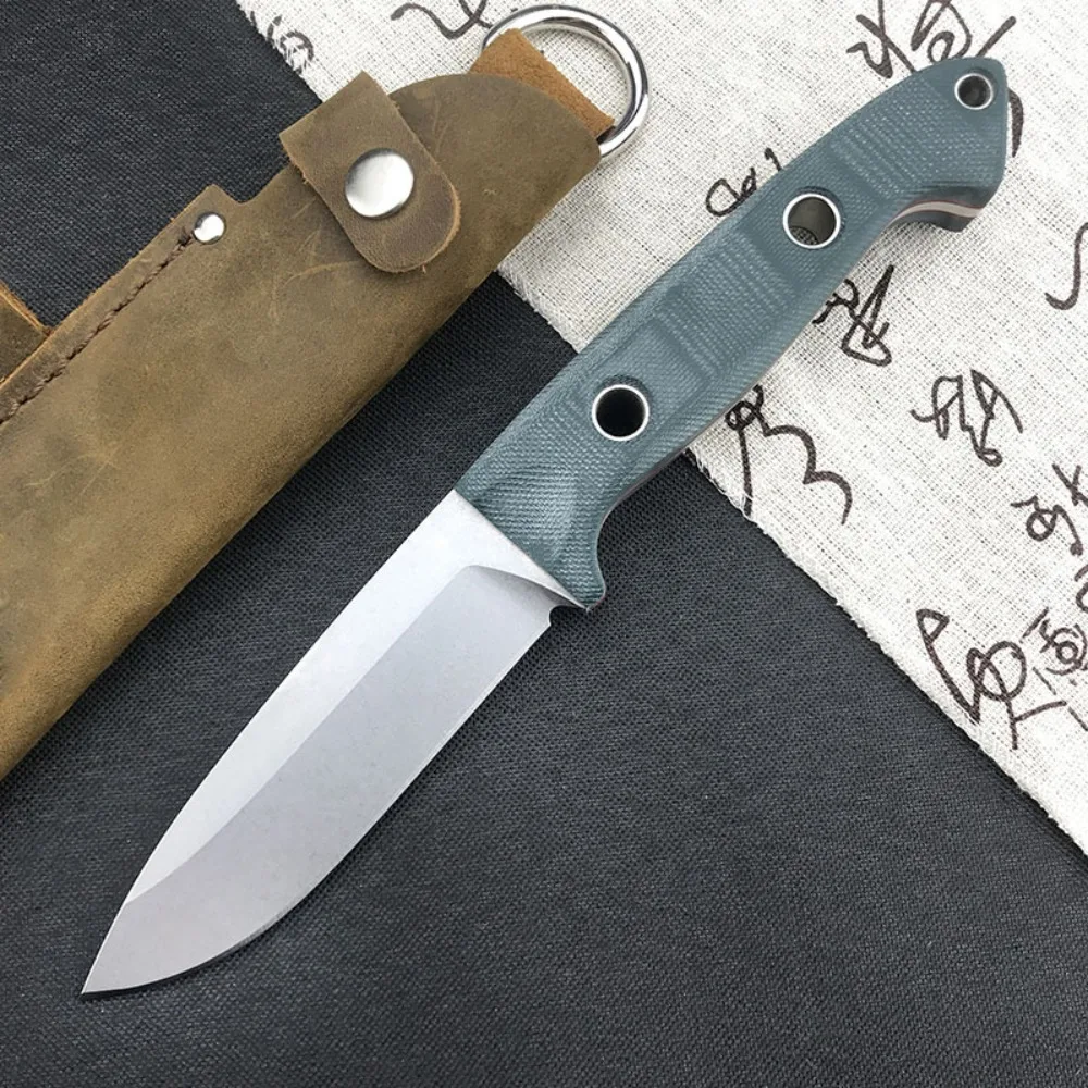 162 Fixed Blade Hunting Knife with Leather Sheath G10 Handle Outdoor Camping Straight Knife EDC Tool