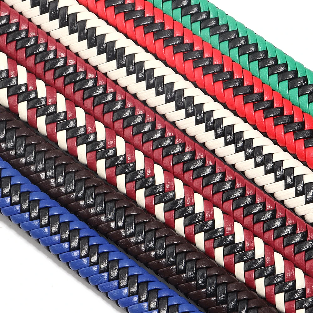 2Yards/Lot 11mm Flat Braided Leather Cord Colorful String Rope For DIY Bracelet Making Sewing Crafts Clothing Accessories